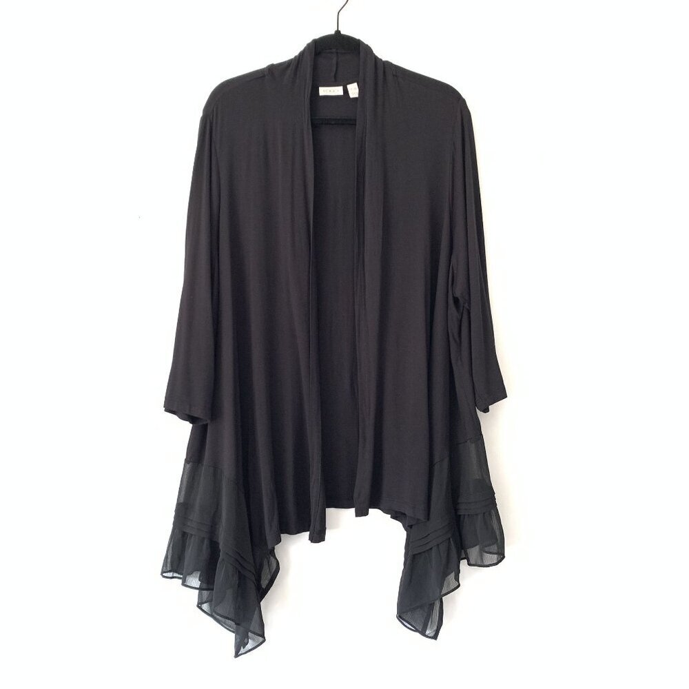 LOGO Lori Goldstein Black Size 3XP Cardigan Open Front Sheer Hem Asymmetrical